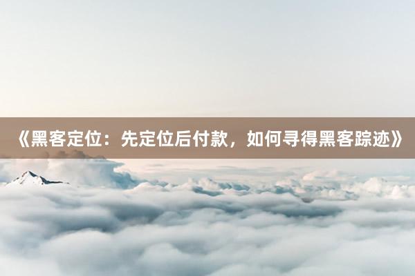 《黑客定位：先定位后付款，如何寻得黑客踪迹》